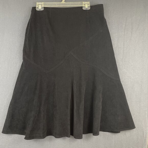 CATO Black Faux Suede Flare Midi Skirt Women’s Sz 10 Witchy Boho - Picture 4 of 4